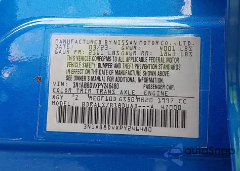 2023 Nissan Sentra Sr Xtronic Cvt z USA, uszkodzony, nr VIN 3N1AB8DVXPY246480